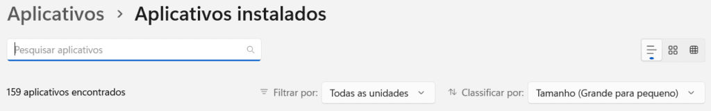 Janela do windows para desinstalar aplicativos